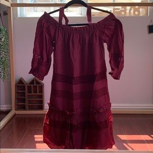 Bcbg Burgundy Eyelet and Lace Dress
